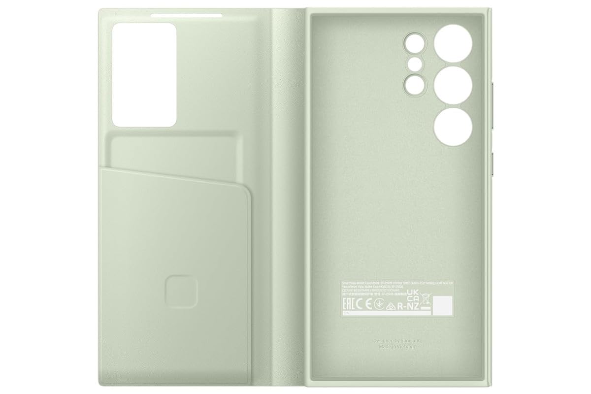 Samsung Galaxy S24 Ultra S-View/Smart View Wallet Flip Case - Protective Leather Cover with Smart Screen Display, Tap Control, Slim Design, and Built-in Card Holder Pocket (Light Green) - mCasez