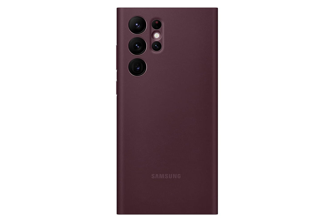 Samsung Galaxy S22 Ultra S-View/Smart View Wallet Flip Case - Protective Leather Cover with Smart Screen Display, Tap Control, Slim Design, and Built-in Card Holder Pocket (Burgundy) - mCasez