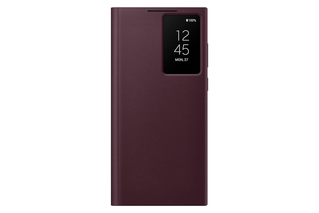 Samsung Galaxy S22 Ultra S-View/Smart View Wallet Flip Case - Protective Leather Cover with Smart Screen Display, Tap Control, Slim Design, and Built-in Card Holder Pocket (Burgundy) - mCasez