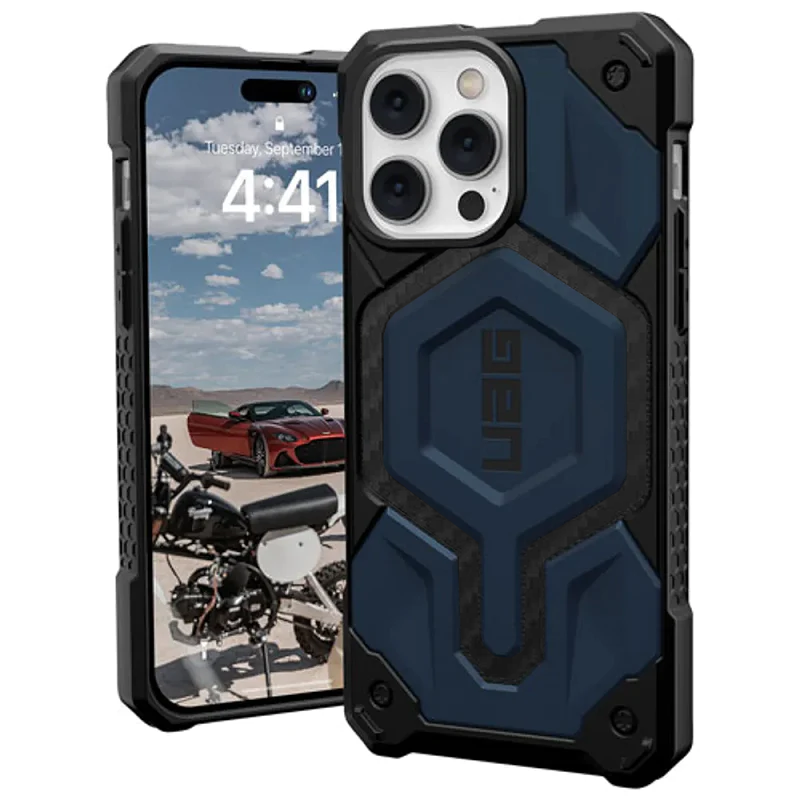 iPhone 15 Pro Max Armor Cover | Urban Armor iPhone 15 Pro Max Case, UAG Monarch Pro Mag-Safe Compatible, Slim Fit Rugged Protective Case/Cover Designed for iPhone 15 Pro Max Blue - mCasez
