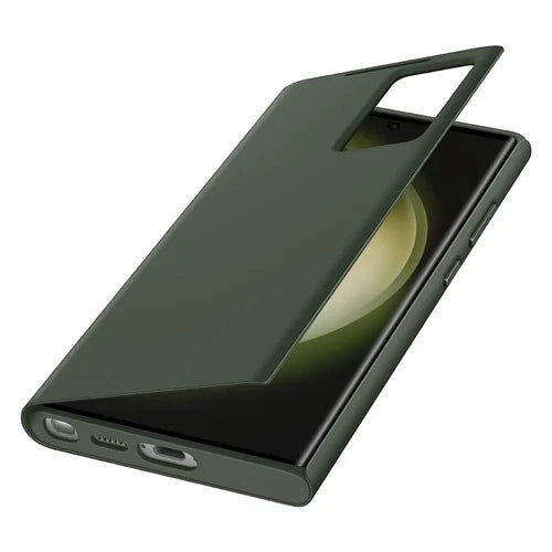 Samsung Galaxy S24 Ultra S-View/Smart View Wallet Flip Case - Protective Leather Cover with Smart Screen Display, Tap Control, Slim Design, and Built-in Card Holder Pocket (Green) - mCasez