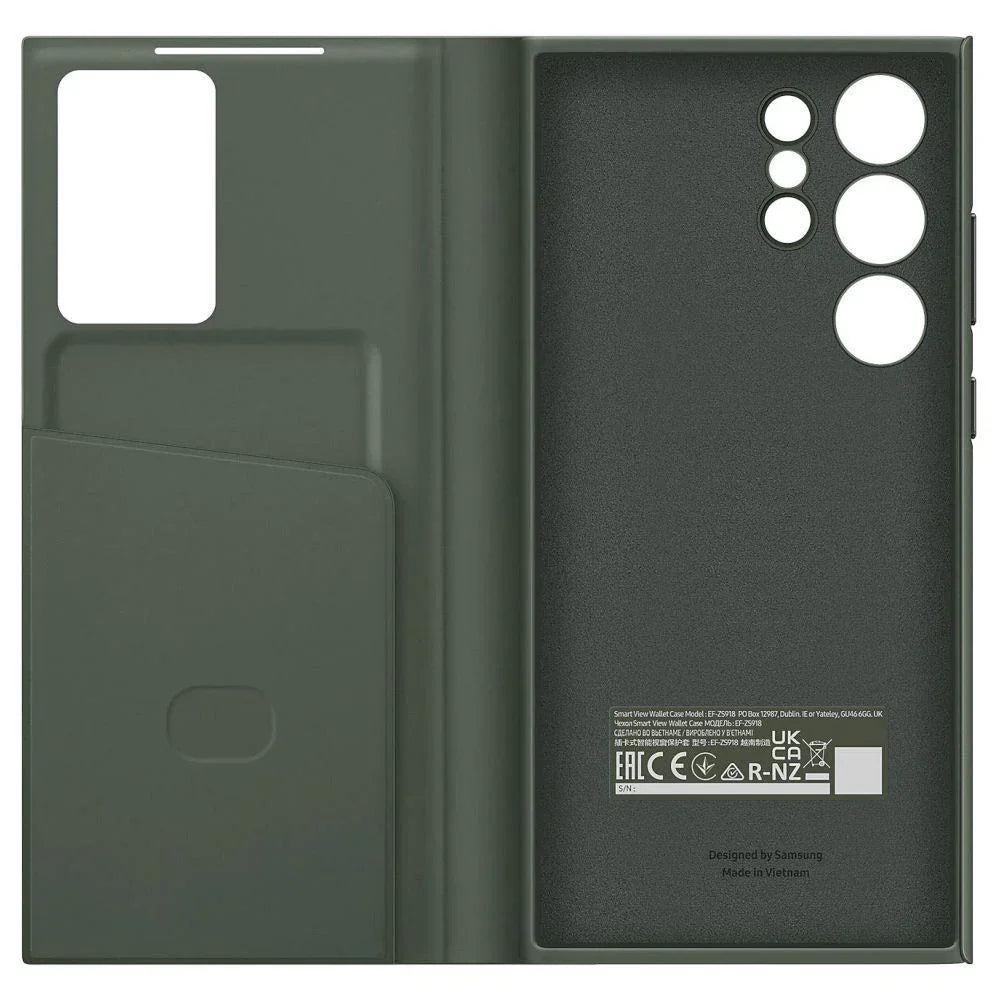 Samsung Galaxy S23 S-View/Smart View Wallet Flip Case - Protective Leather Cover with Smart Screen Display, Tap Control, Slim Design, and Built-in Card Holder Pocket (Green) - mCasez