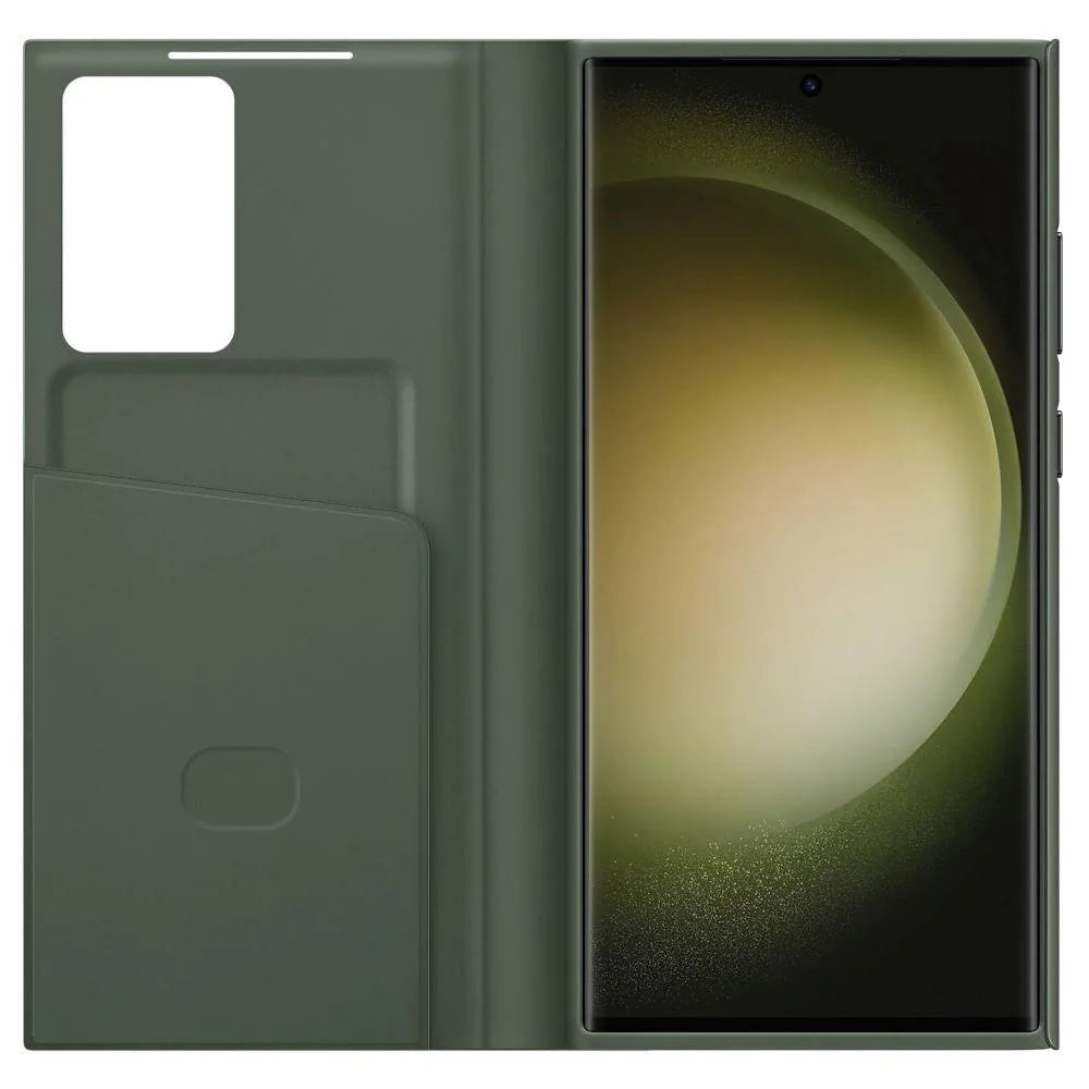 Samsung Galaxy S23 Ultra S-View/Smart View Wallet Flip Case - Protective Leather Cover with Smart Screen Display, Tap Control, Slim Design, and Built-in Card Holder Pocket (Green) - mCasez